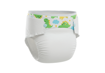 Isolated White Baby Diaper with Dinosaur Pattern