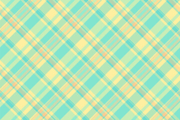 Pastel plaid pattern in turquoise, yellow, and peach. A versatile, seamless texture for backgrounds, textiles, crafts, or apparel designs. Fresh  bright.