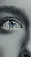 Close-up eye with barcode iris for retail cyborg