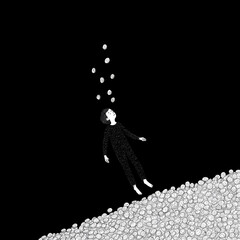 Solitary figure in black with white data snowfall