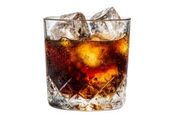 Refreshing iced coffee in a cut glass tumbler.