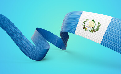 3d Flag Of Guatemala 3d Wavy Shiny Guatemala Ribbon Flag On Sky Blue Background 3d Illustration
