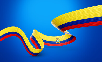 3d Flag Of Ecuador 3d Shiny Waving Twisted Ribbon Flag Of Ecuador On Blue Background 3d Illustration