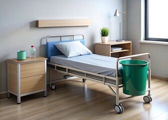 Modern hotel room bedside control panel and comfortable bed with pillows and lamp