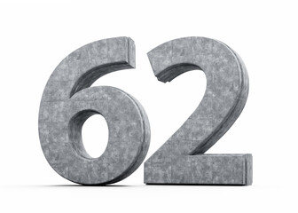 Concrete Number Sixty Two 62 Digit Made Of Grey Concrete Stone White Background 3d Illustration
