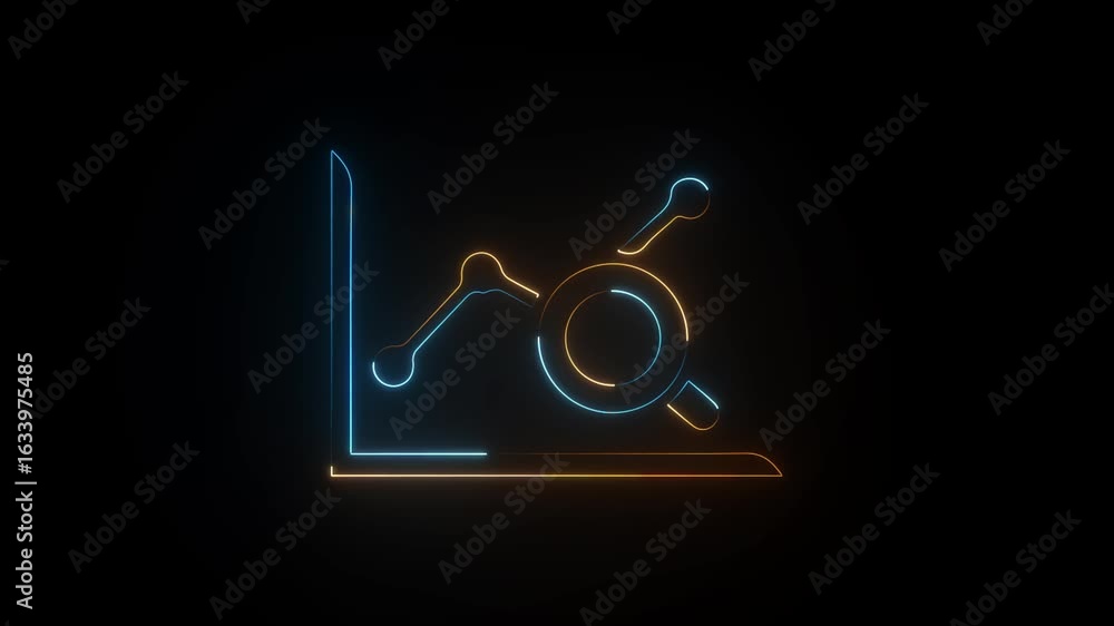Poster glowing neon line graph displayed on a black background animation.