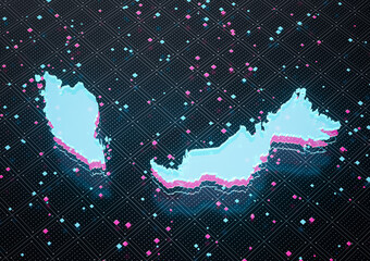 Illuminated Malaysia Data Map Neon Blue Light On Seamless Pattern Background 3D Illustration