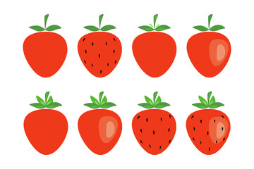 Strawberry isolated on white, stylized color vector illustration, hand-drawn, flat design. Ripe juicy red berry, icon, logo for design, decorations, labels. Delicious summer dessert