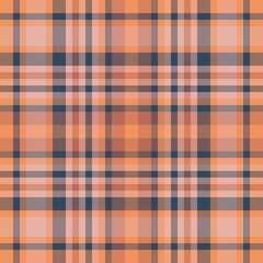 Warm toned plaid. Classic tartan pattern featuring intersecting lines squares in orange blue hues. Ideal for backgrounds, textiles, fashion projects.