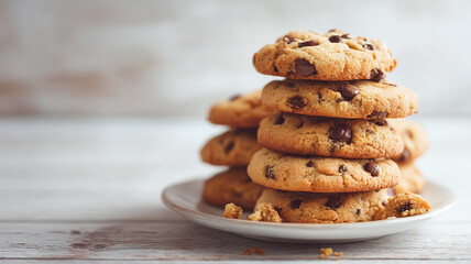 Homemade cookies in tower shape on simple ceramic plate