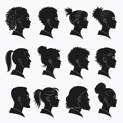 Hairstyle Silhouettes &ndash; Flat Black Vector Icons of Male and Female Haircuts and Styles
