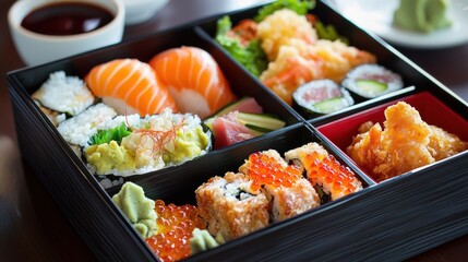 Assorted Japanese sushi bento box meal
