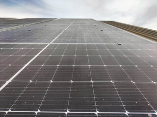 A solar cell panel that has not been cleaned and has dust stuck on the front of the solar cell...