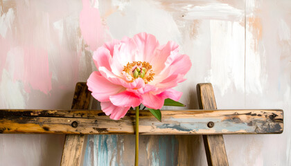 Beautiful Pink Flower Resting on Wooden Coat Stand Rack