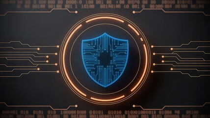 Cyber Security Shield Encrypted in Digital Circuitry Illustrating Safety and Data Protection