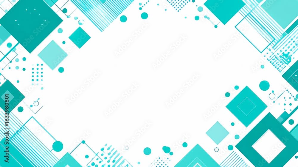 Wall mural abstract background with geometric turquoise shapes and dotted patterns on a white surface