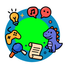 Mobile phone with speech bubbles, Vector Illustration of Fun Activities for Kids