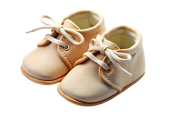 Soft leather baby booties with white laces isolated on a transparent background shoes