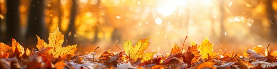 Foliage in the park. Autumn fall leaves of maple trees. Autumn fall leaves in sunlight. Natural autumn background. Autumnal background. Foliage, falling leaves background. Autumn leaf. Autumnal mood.