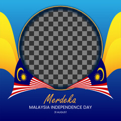 malaysia independence day social media square banner decorated with flags with empty space for picture