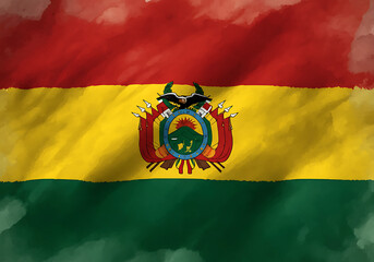flag of Bolivia with watercolor. water color flag. watercolor painting. national flag painting