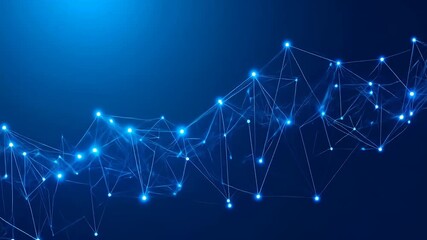 Abstract blue network with glowing nodes and lines against a dark blue background - Powered by Adobe