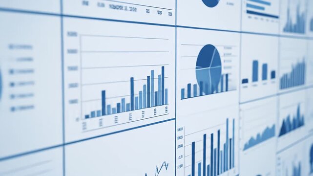 A collection of charts and graphs presented in a grid layout with a blue tint