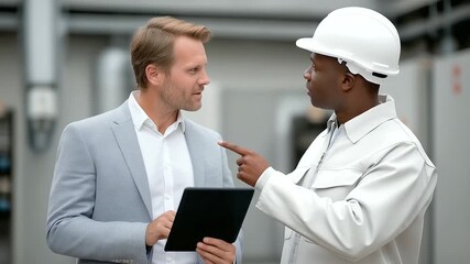 Electrician Explaining Wiring Plan to Client with Tablet and Panel Guidance