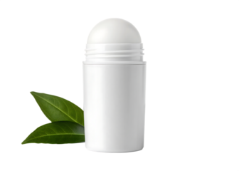 White deodorant stick smooth dome top green leaves isolated on a transparent background image