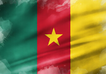 flag of Cameroon with watercolor. water color flag. watercolor painting. national flag painting
