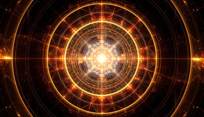 Abstract Glowing Rings Background with Light Burst