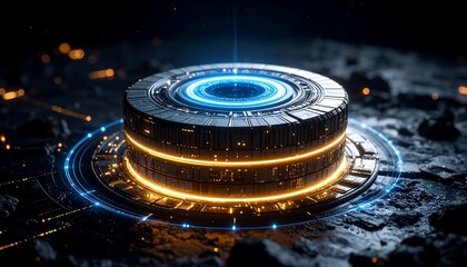 Abstract Sci-fi Structure on Rock Surface Glowing with Light