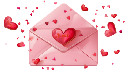 Love Letter with Hearts, isolated on transparent background
