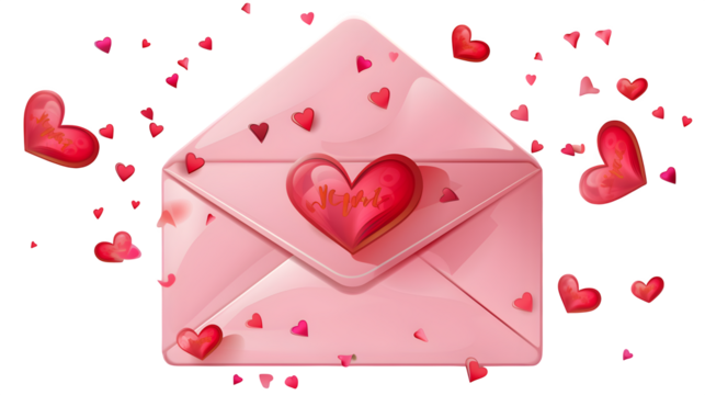 Love Letter with Hearts, isolated on transparent background