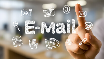 Digital communication concept with a focus on email and icons