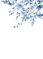 Floral background with blue flowers for greeting card, invitation and other printing design. Isolated on white. Hand drawing.	