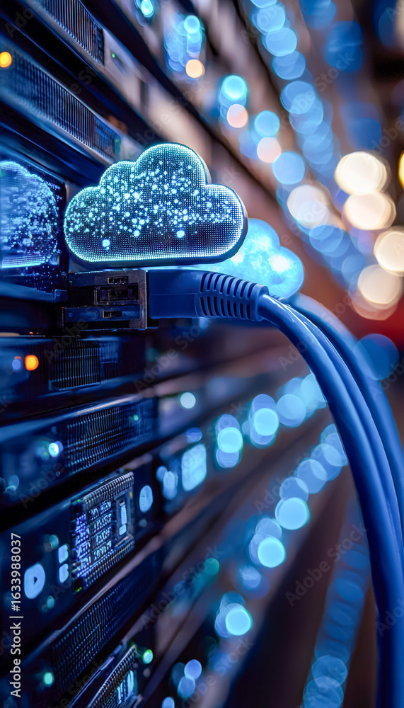 Aufkleber cloud data storage concept with connected server infrastructure