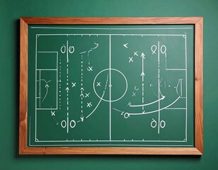Fototapeta premium Framed chalkboard depicting a soccer game strategy with hand-drawn markings