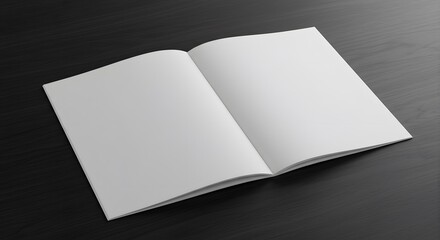 Blank White Open Magazine Mockup on Dark Wood Surface, Clean and Minimalist