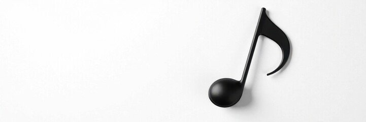 Single black musical note, stark white backdrop, abstract, song, design