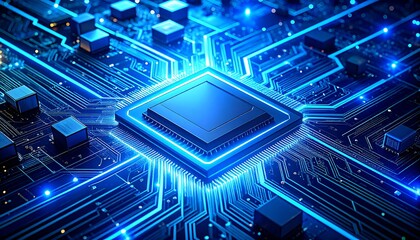 Close-up of a high-tech circuit board with a central processor