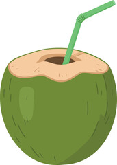Fresh green coconut drink with straw