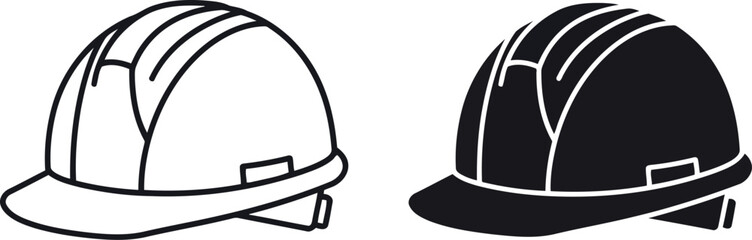 Hard hat icons safety helmet line art silhouette