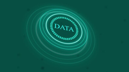 abstract technology background with data scanning loop,neon "data" text with pulsating hud interface animation,concentric neon circles scanning digital data information, - Powered by Adobe