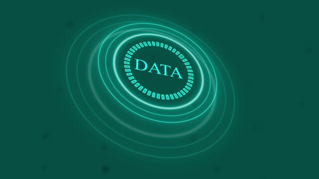 abstract technology background with data scanning loop,neon "data" text with pulsating hud interface animation,concentric neon circles scanning digital data information, - Powered by Adobe