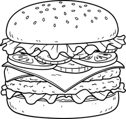 Classic cheeseburger line art illustration