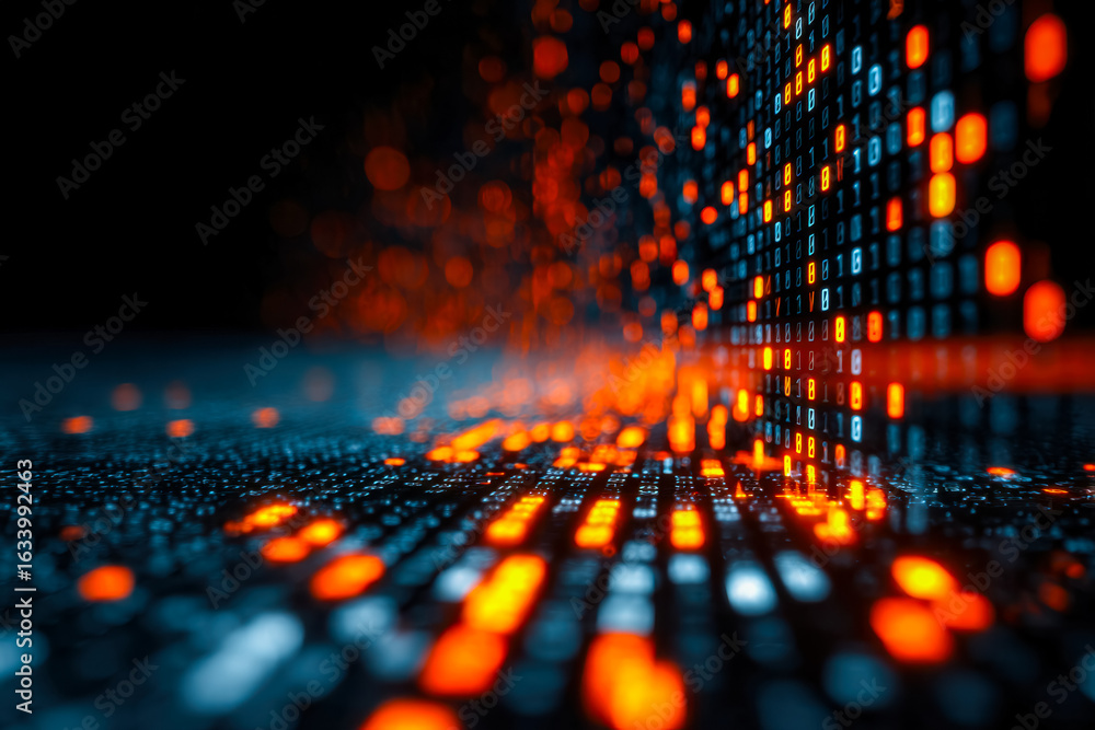 Poster digital data stream with vibrant glowing binary code and futuristic visual effect