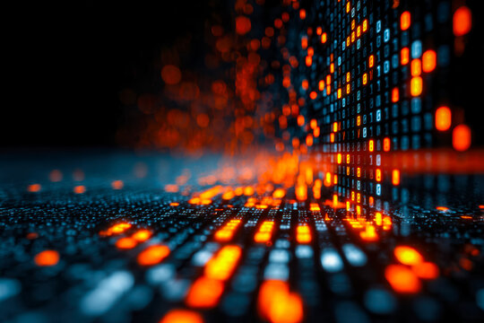 Digital data stream with vibrant glowing binary code and futuristic visual effect - Powered by Adobe