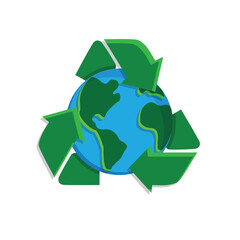 Recycle icon. Sustainability vector. Recycle arrow symbol with earth in the center. net zero, green energy, web icon. Isometric design style.