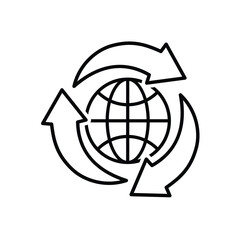 Recycle icon. Sustainability vector. Three recycling arrows with the globe in the center. net zero, green energy, web icon. outline design style.